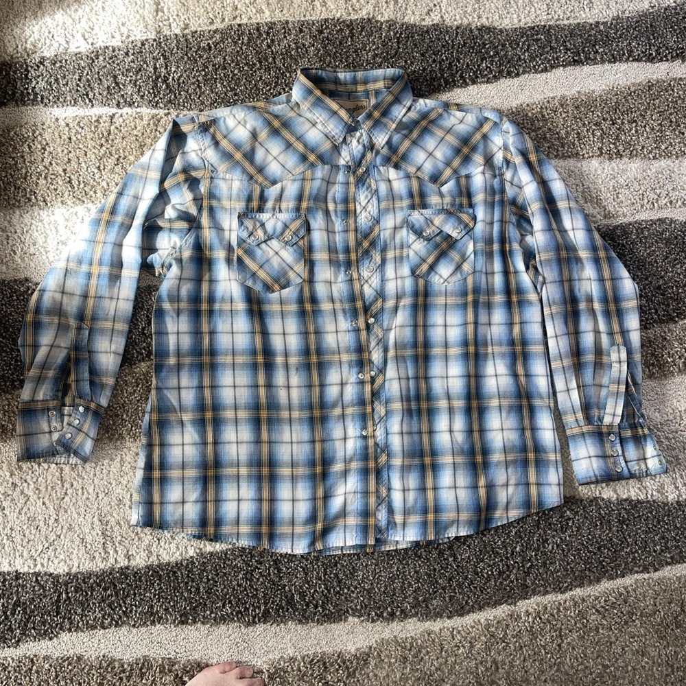 Wrangler Shirt Men XXL Pearl Snap Long Sleeve Cowboy Vintage USA Plaid